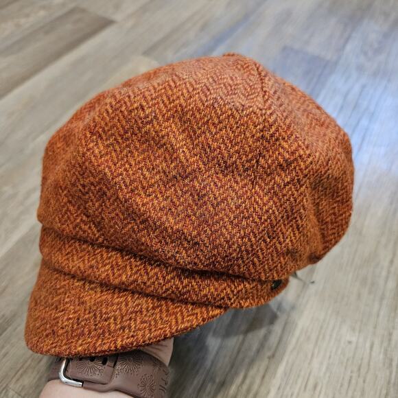 Mucros Weavers Ireland 100% Wool Orange Tweed Newsboy Hat Floral Preppy NWT - Picture 4 of 8